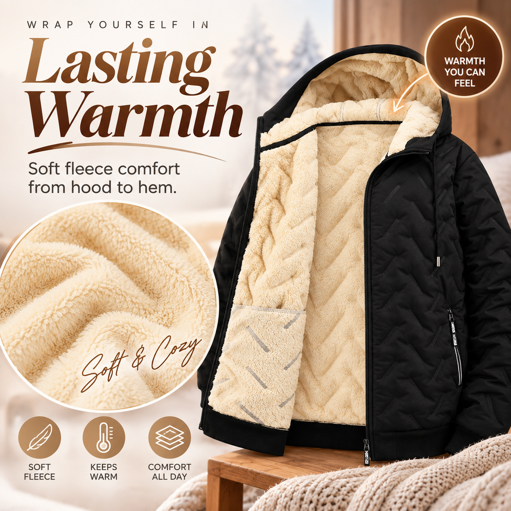 Women’s Thermal Fleece-Lined Winter Jacket | Lightweight Quilted Full-Zip Hooded Coat with Secure Pockets