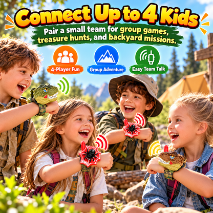 2-Pack Kids Walkie Talkies – Up to 4 Players, 3280FT Range, Fun Dinosaur & Spider Wrist Toys