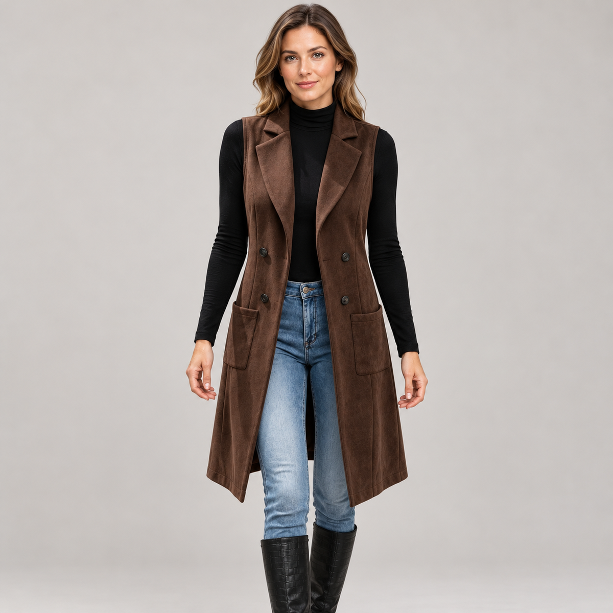 Women’s Vintage Suede-Look Longline Vest