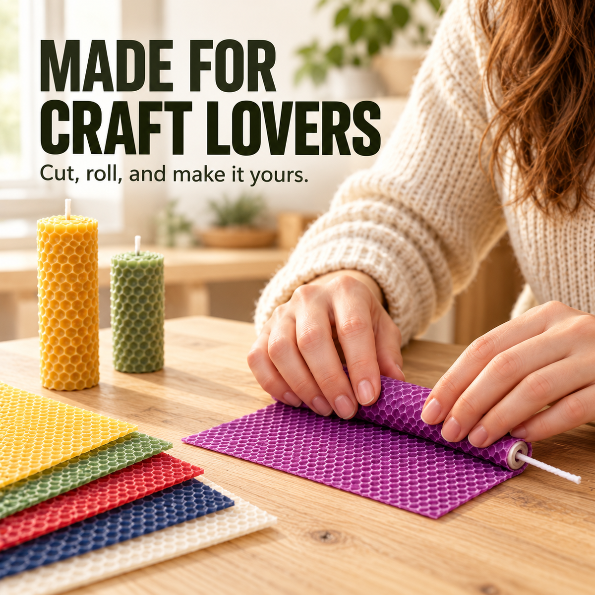 DIY Natural Beeswax Candle Making Kit – 12 Colorful Wax Sheets + 12 Wicks, Easy Handmade Gifts