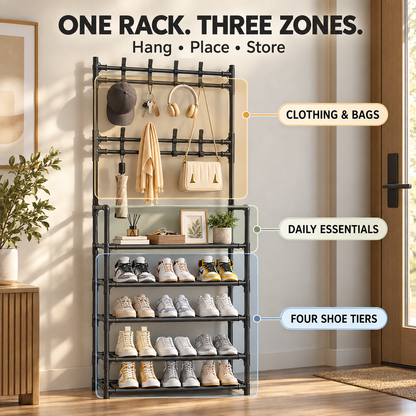 3-in-1 Entryway Coat & Shoe Storage Rack
