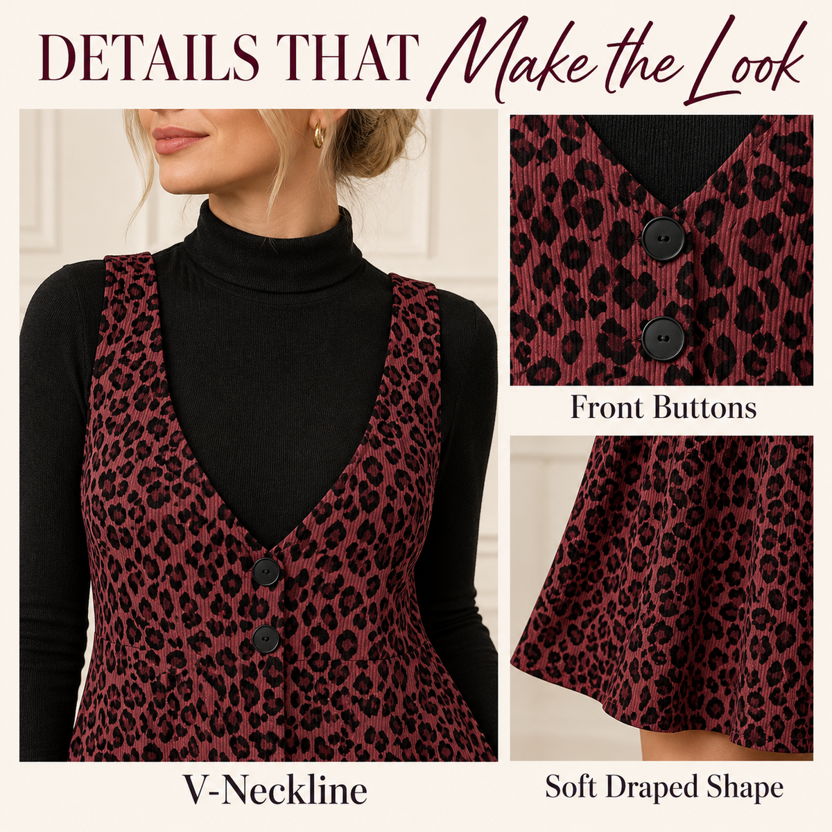 Women's Fall Leopard Print Two-Piece Layered Dress Set
