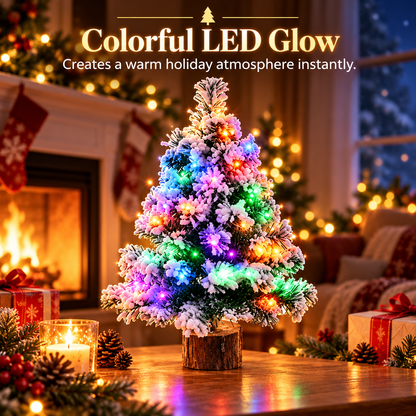 Mini Snow-Flocked LED Christmas Tree – Lighted Tabletop Holiday Decor