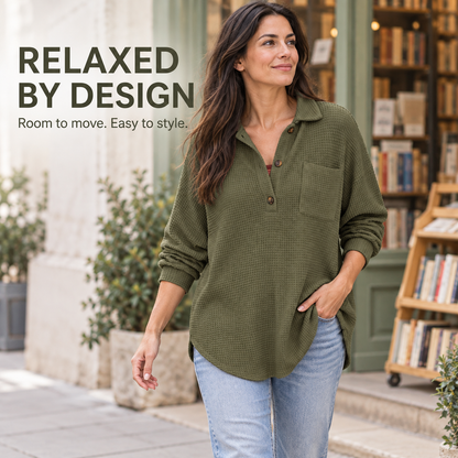 Women's Oversized Henley Waffle Shirts
