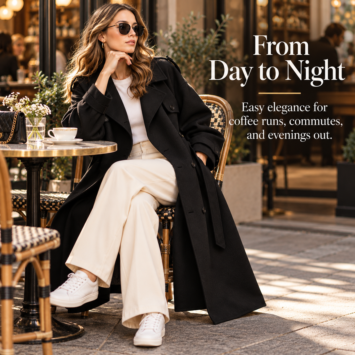 Women’s Classic Double-Breasted Wool Blend Long Coat