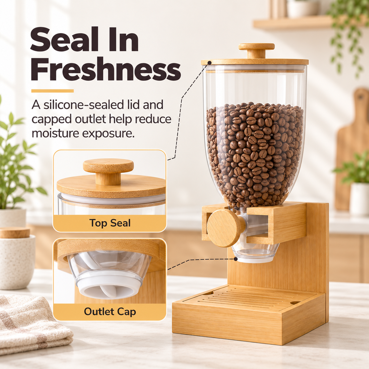 Bamboo Cereal Dispenser Countertop