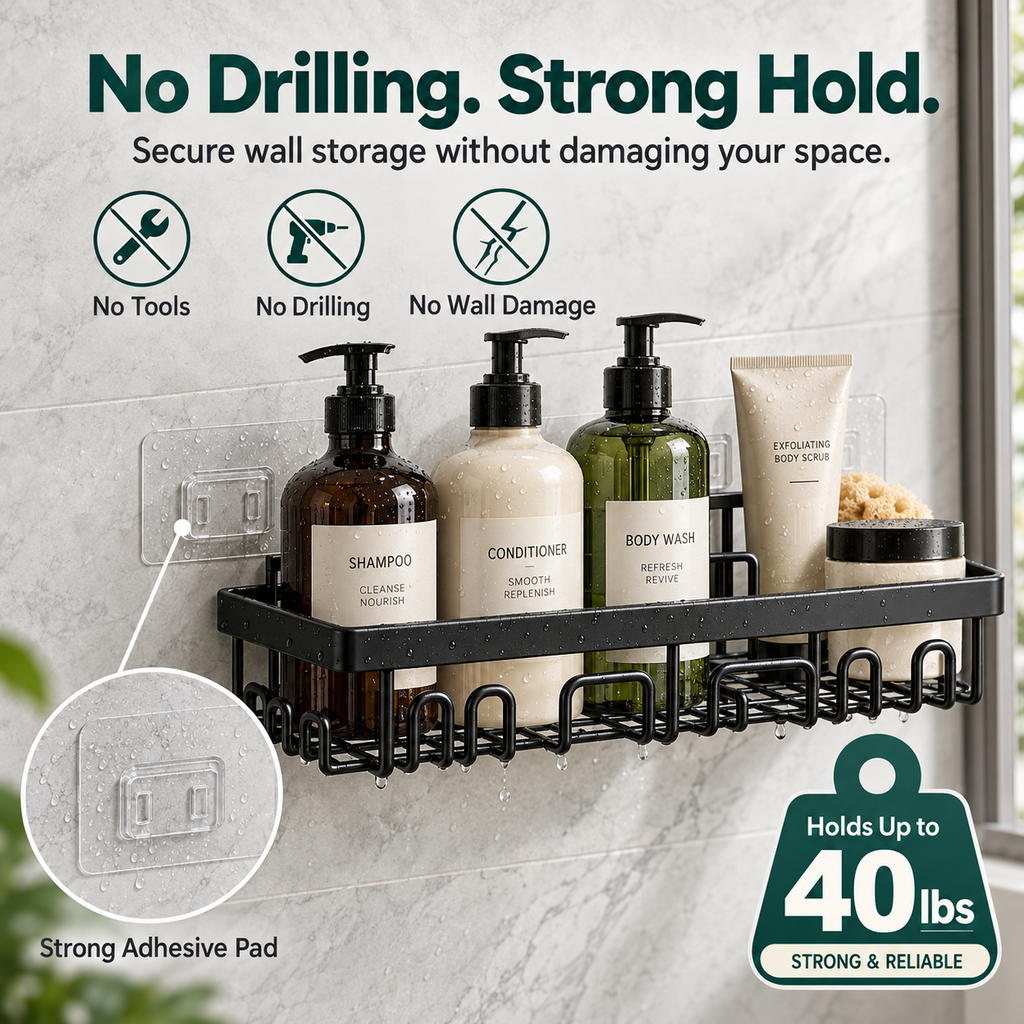 6-Piece Shower Caddy Set – No-Drill Bathroom Storage