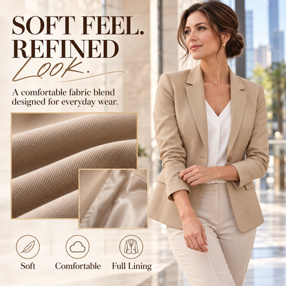 Women's Fitted Blazer – Soft Tailored Long Sleeve Jacket with Lapel & Pockets