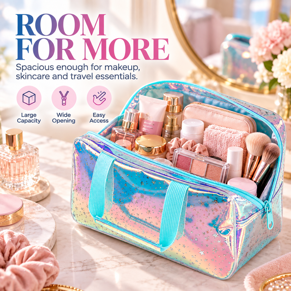 Holographic Clear Star Cosmetic Travel Bag