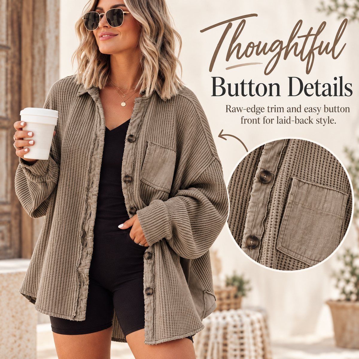 Women's Relaxed Waffle Knit Shacket