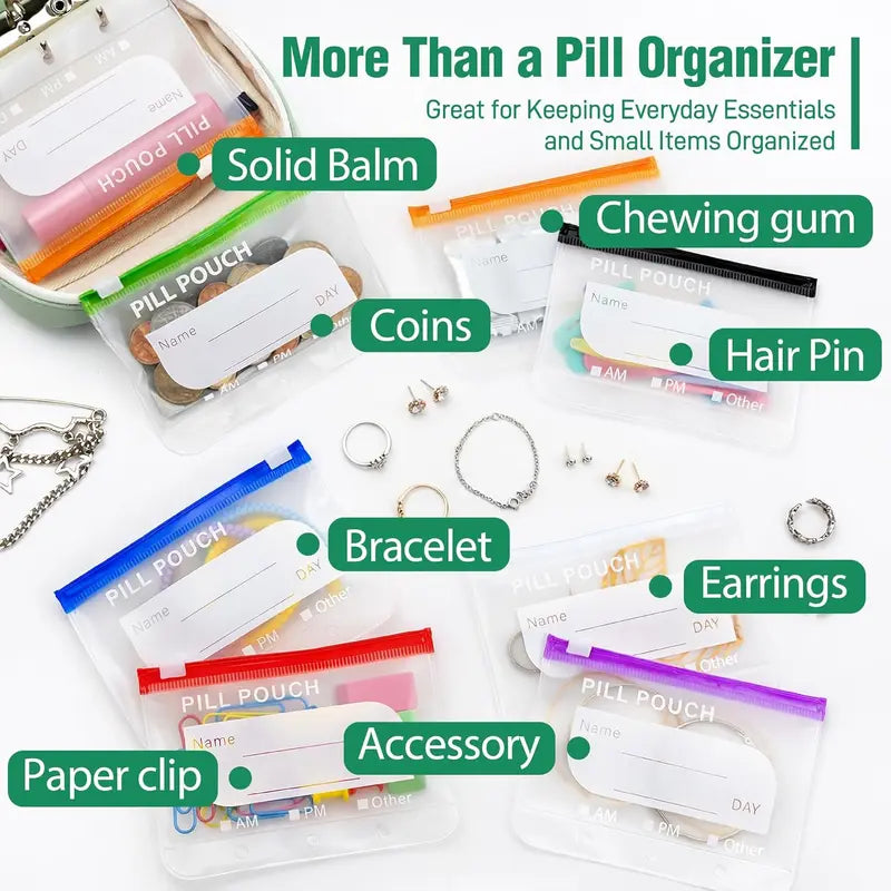 ✈️ Travel Light & Smart | A8 Waterproof Weekly Pill Pouch Set with 14 Color-Coded Pouches 💊