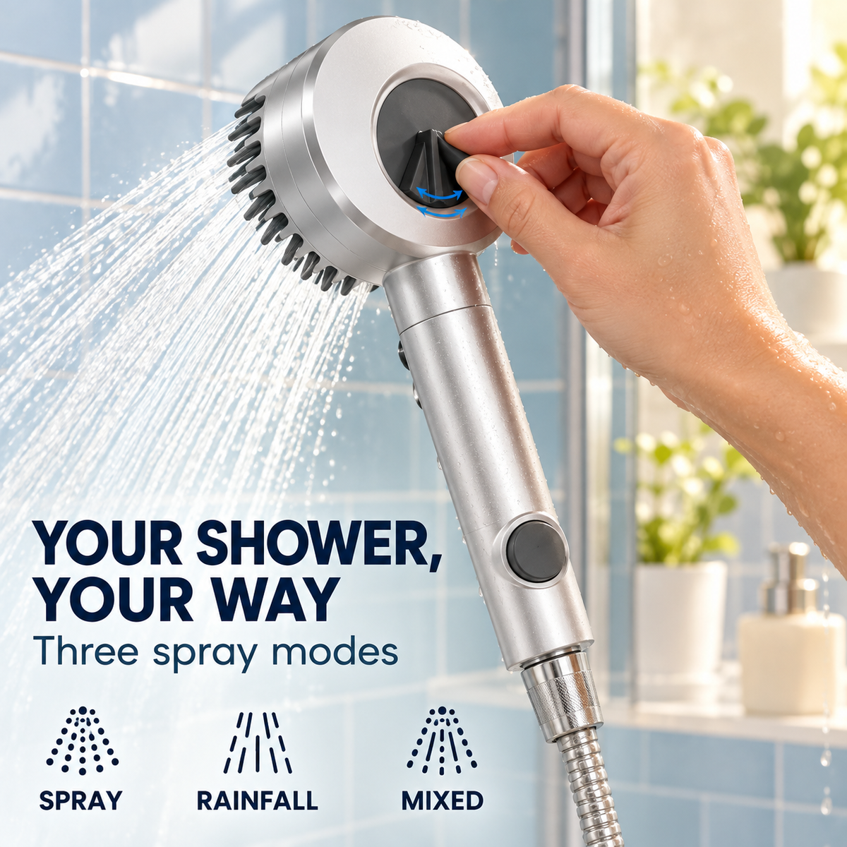 🚿Silver Filtered HandheldShower Head I ON/OFF Switch,High Pressure Turbo Flow,Chlorine Filter for Hard Water