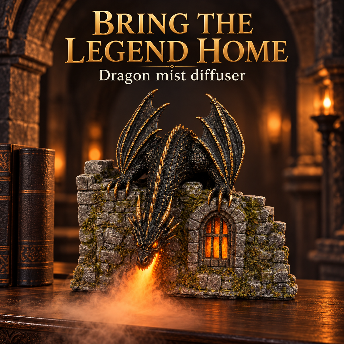 Fire-Breathing Dragon Mist Diffuser – Glowing Gothic Castle Decor