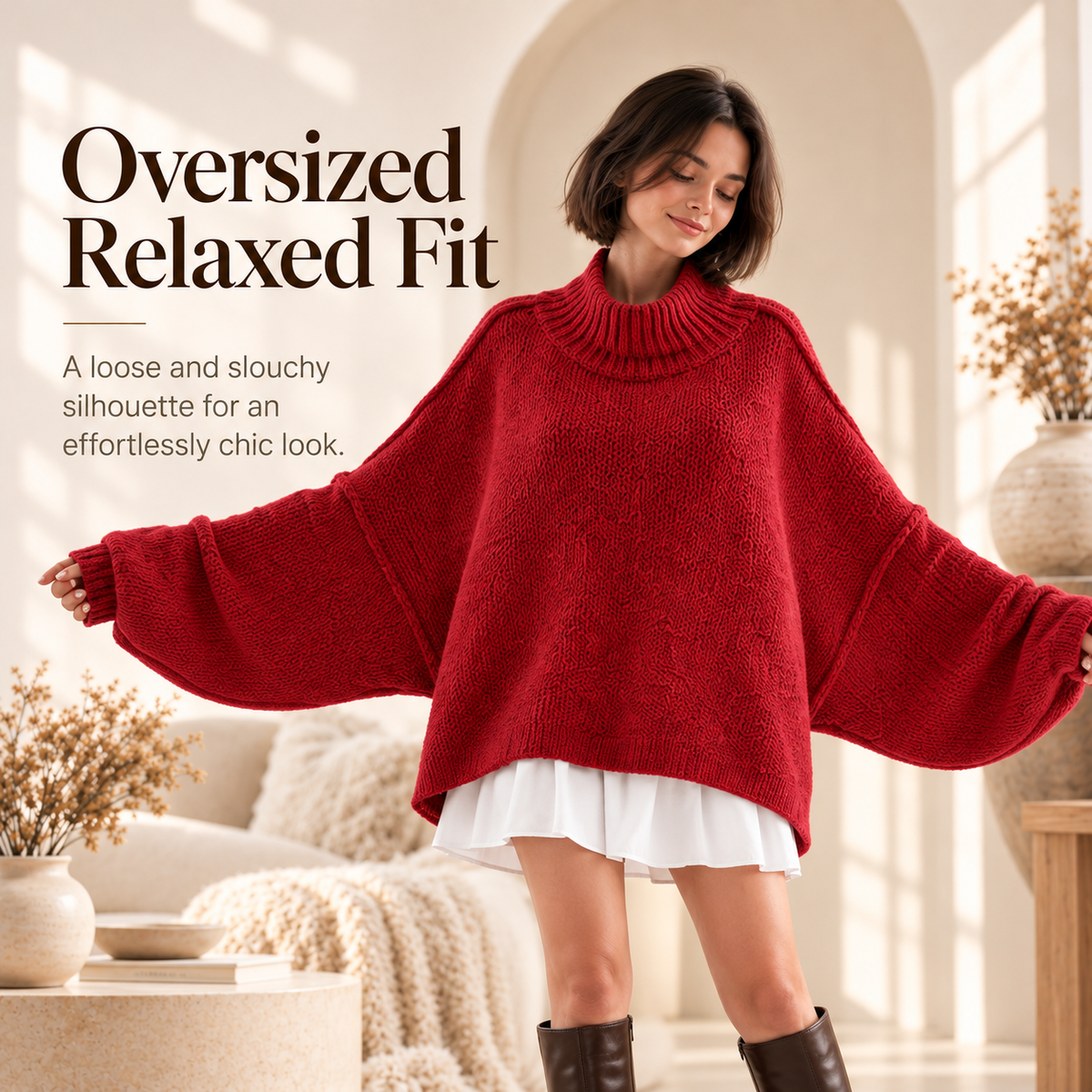 🍂 Oversized Batwing Sleeve Knit Sweater – Effortless Fall Style! 💕