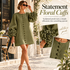 Women's Statement Floral Cuff Mini Dress – Relaxed A-Line Fi