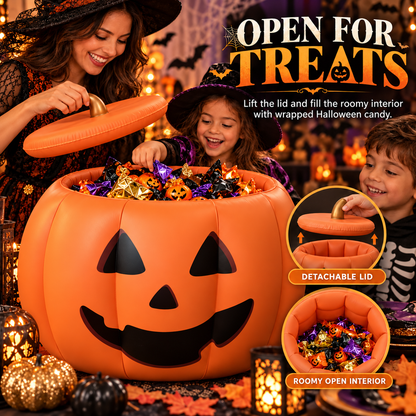 Inflatable Pumpkin Bucket with Detachable Lid & Reusable Design