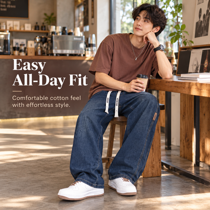 Men’s Relaxed Fit Drawstring Jeans – Stretch Wide-Leg Denim Pants