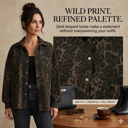 Women's Leopard Print Shacket with Relaxed Button-Down Fit