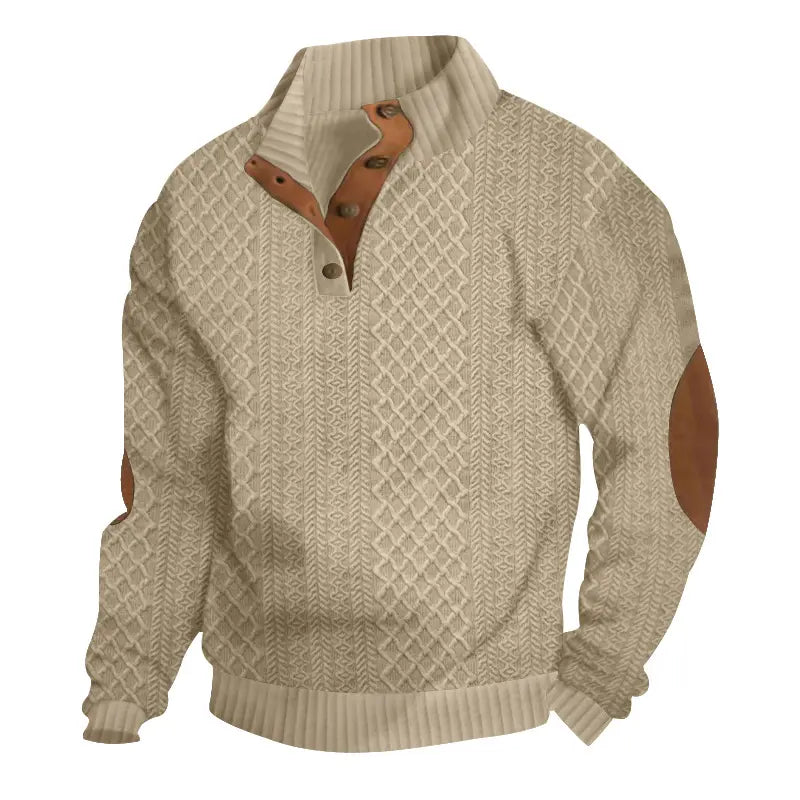 Men's Jacquard Stand Collar Pullover Sweater