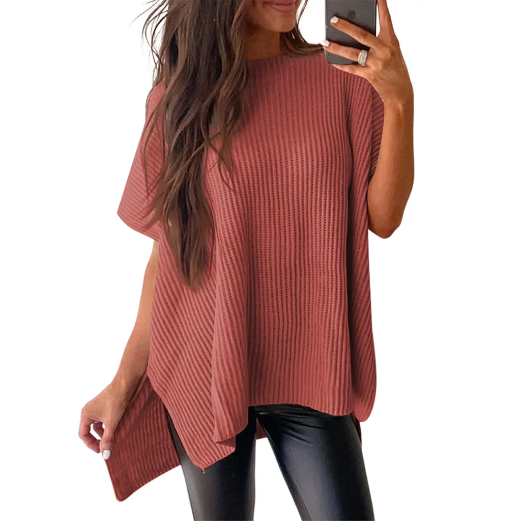 Women's casual loose solid color knitted pullover sweater