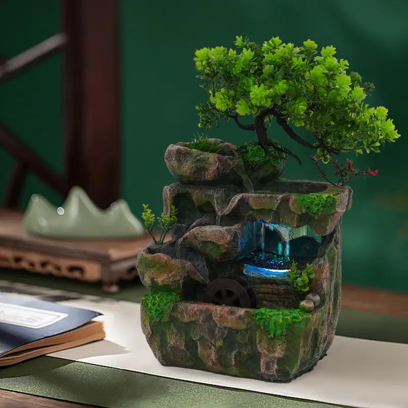 Zen Tabletop Water Fountain with LED Lights – Relaxing Indoor Waterfall Decor