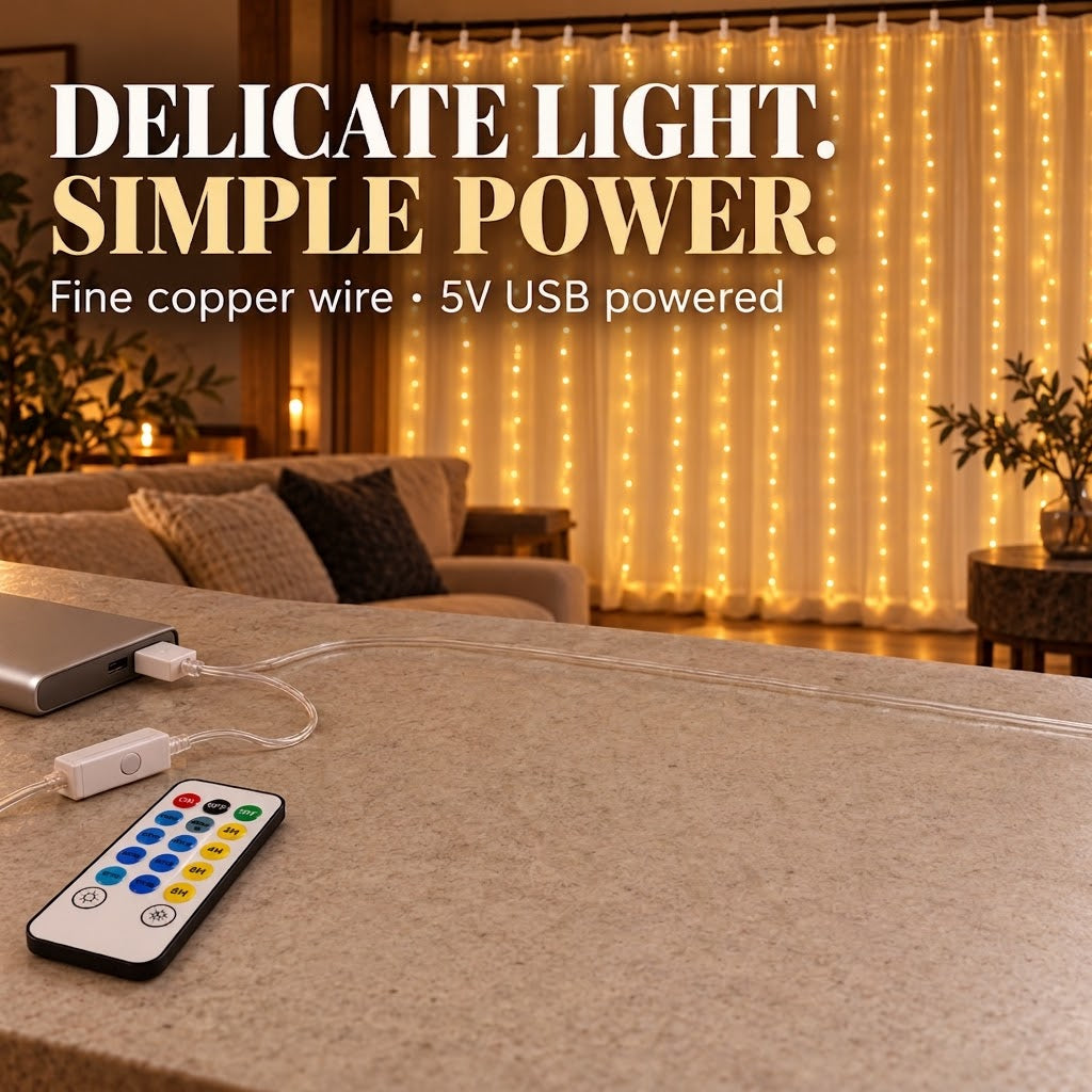 300 LED Curtain Lights – 9.8FT × 9.8FT, 8 Modes, Remote Controlled