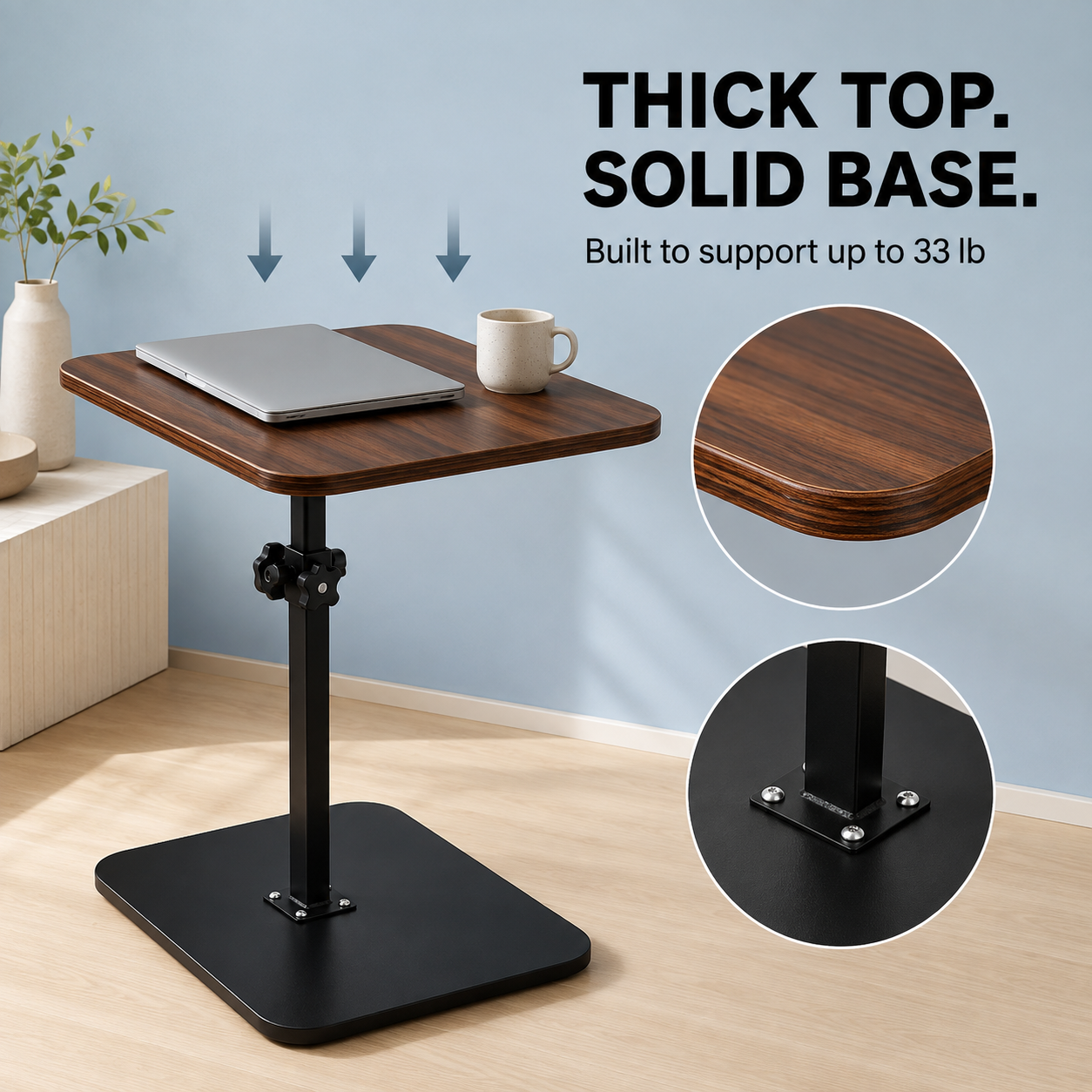 Mobile Adjustable Overbed Table C-Shape Laptop Desk with Rolling Wheels