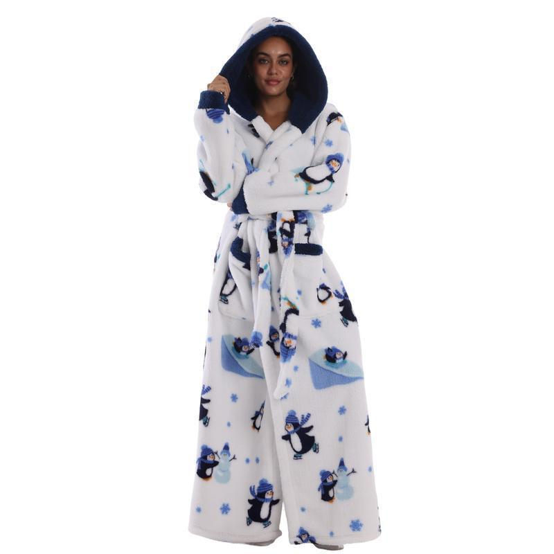 Treavhds™ Hooded Long Leopard Print Bathrobe - Thickened Flannel Fabric