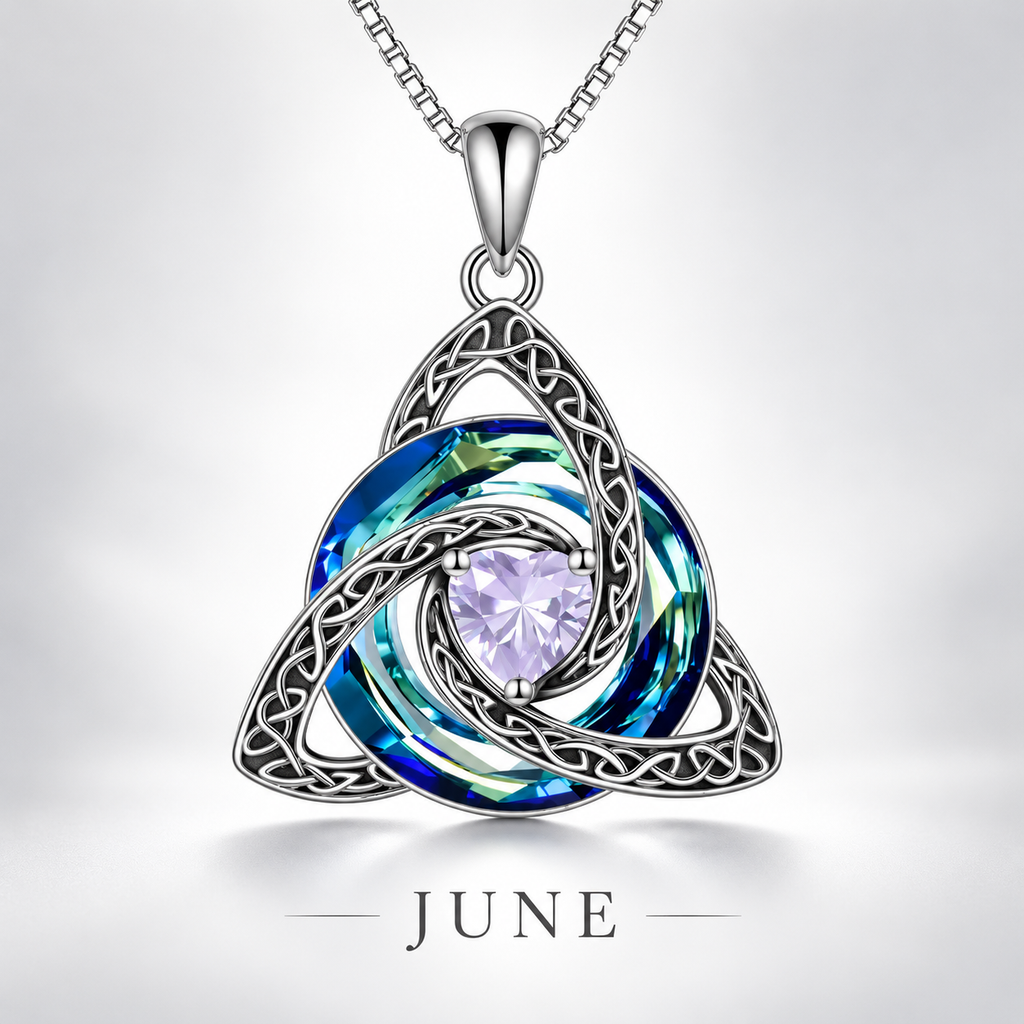 Celtic Trinity Knot Birthstone Necklace - Eternal Love Pendant & Perfect Gift