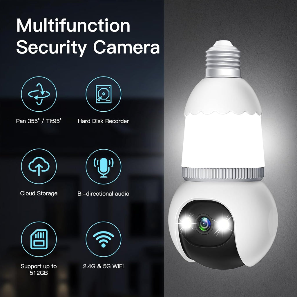 🔥Last Day 49% OFF-4MP Light Bulb Security Camera 5G&2.4GHz Wireless Outdoor Indoor Camera with Night Vision