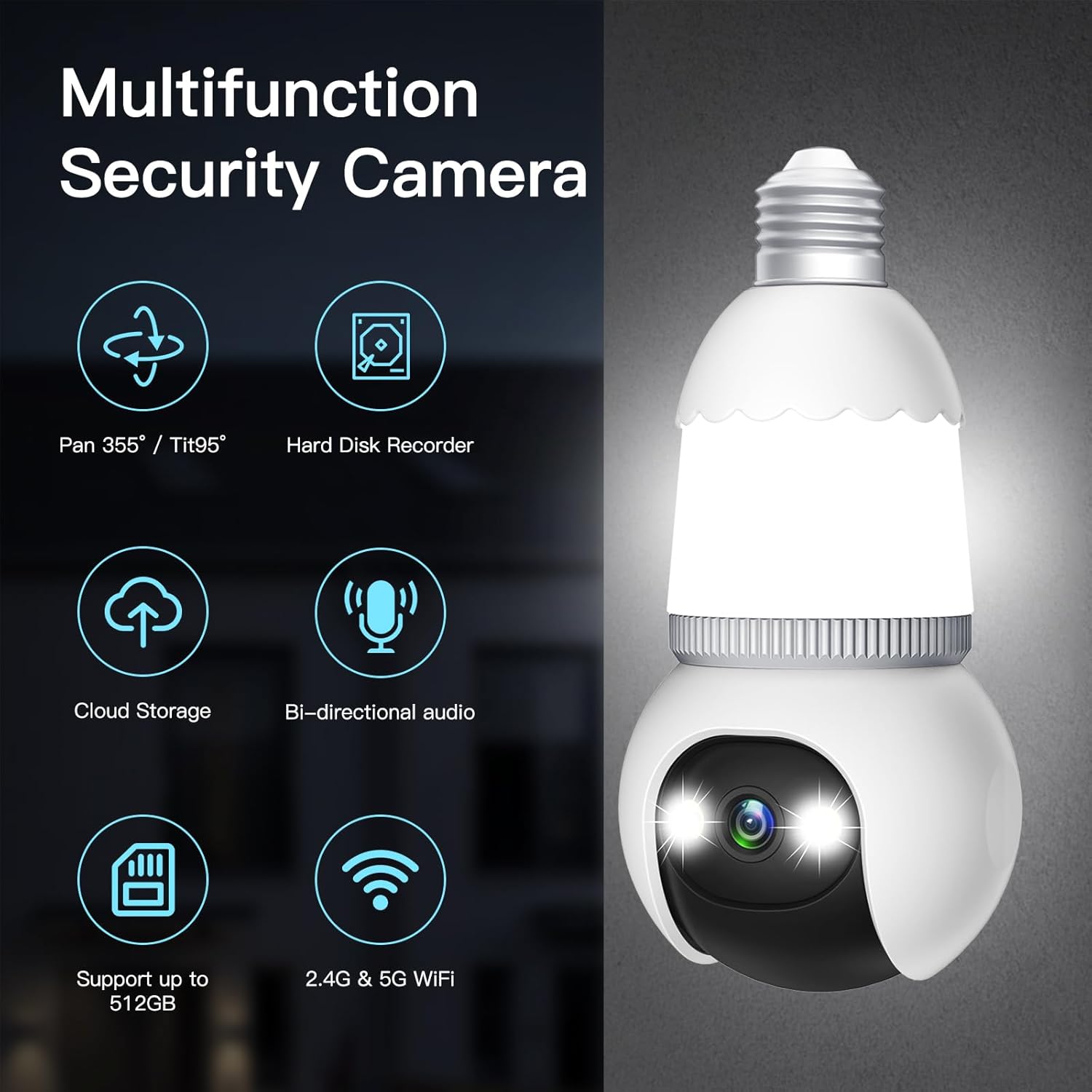 🔥Last Day 49% OFF-4MP Light Bulb Security Camera 5G&2.4GHz Wireless Outdoor Indoor Camera with Night Vision
