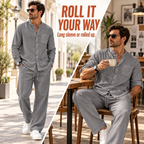 Men's Relaxed Mandarin Collar Shirt & Wide-Leg Pants Set