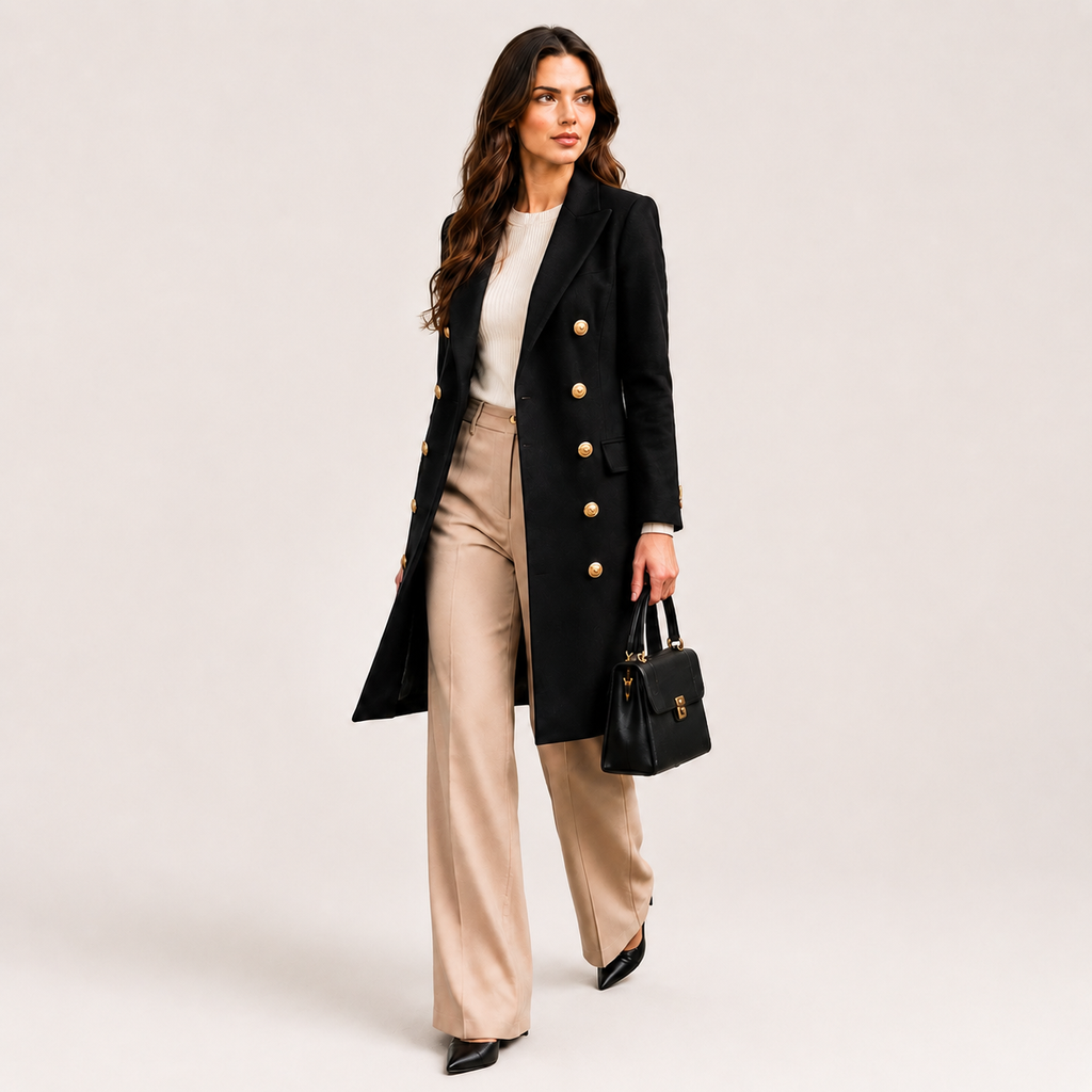 Women's Slim-Fit Double-Breasted Wool-Blend Peacoat