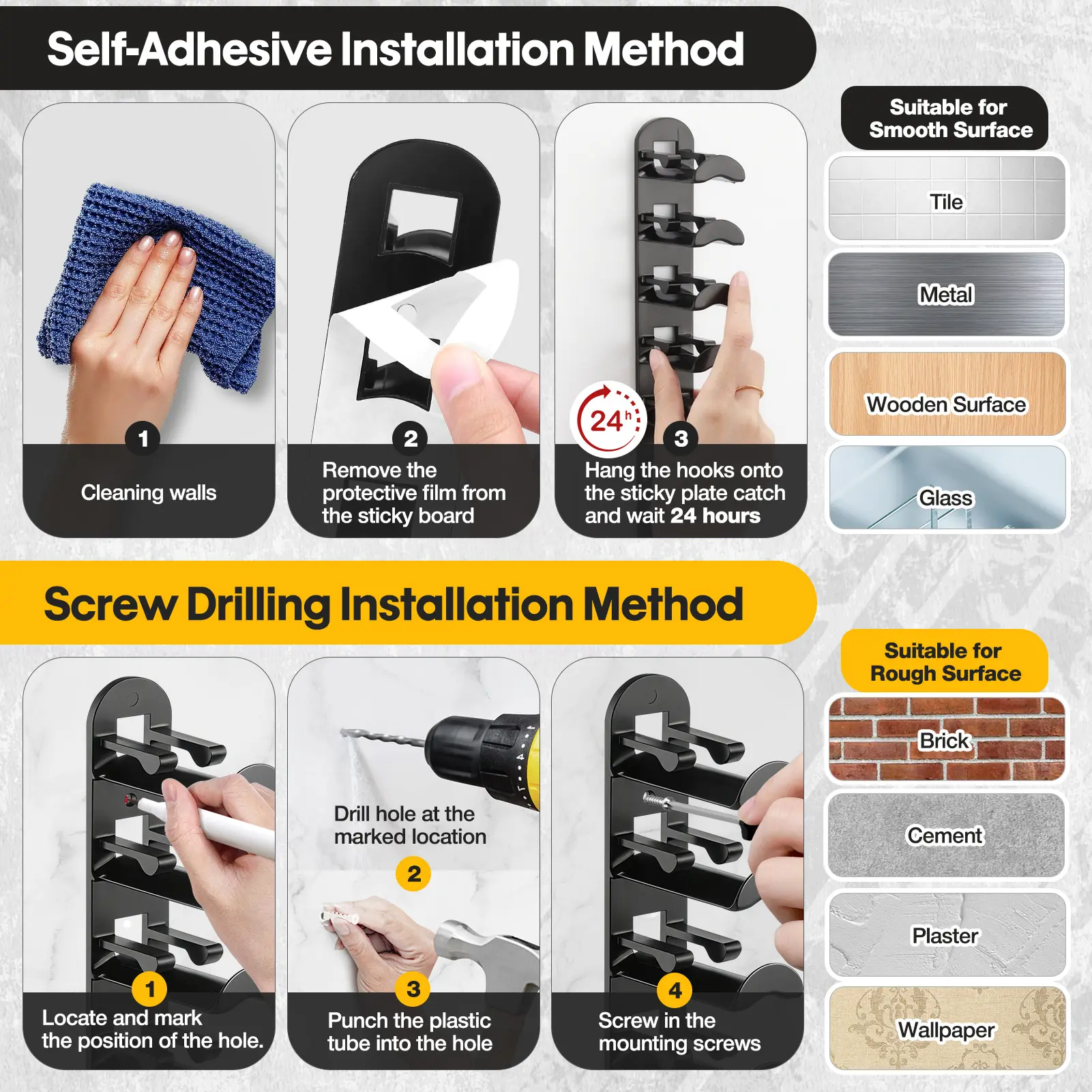🧢Wall-mounted hat rack – each rack can hold 10 hats🧢No-drill installation