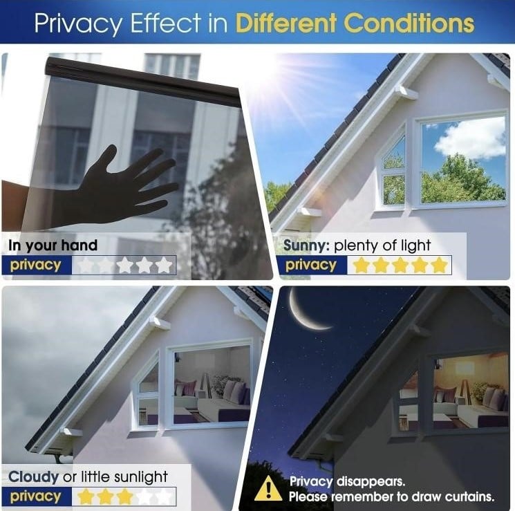 Window Privacy Film One Way, UV Sun Blocking, Heat Control