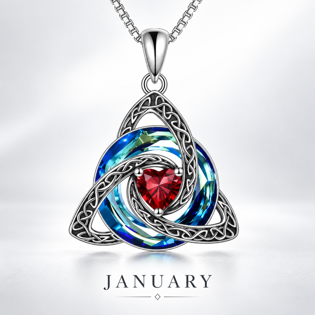 Celtic Trinity Knot Birthstone Necklace - Eternal Love Pendant & Perfect Gift
