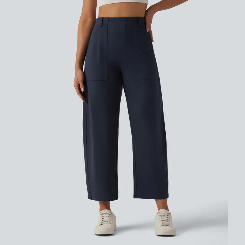 Women's High-Waisted Barrel-Leg Cargo Pants – Relaxed-Fit Casual Trousers
