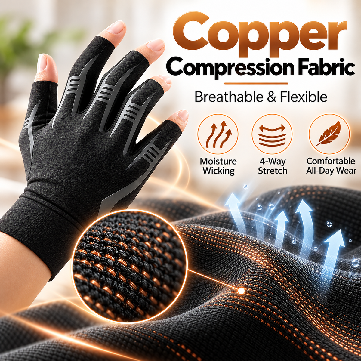 Copper-Infused Half-Finger Compression Gloves