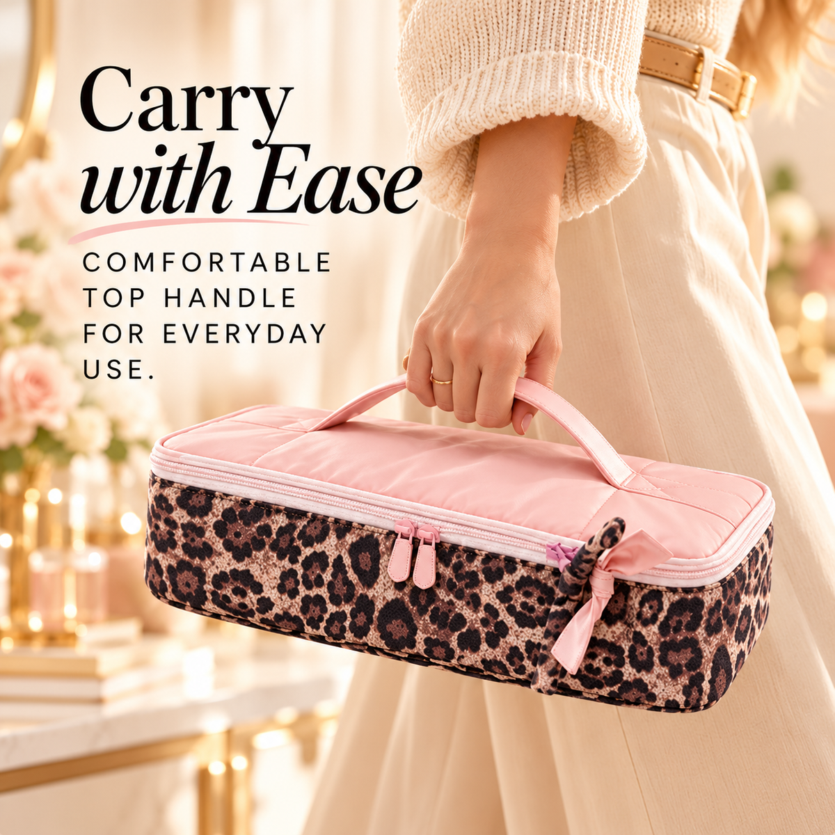 🐆Leopard Print Hair Tool Organizer Bag – Spacious, Padded & Travel-Friendly💕