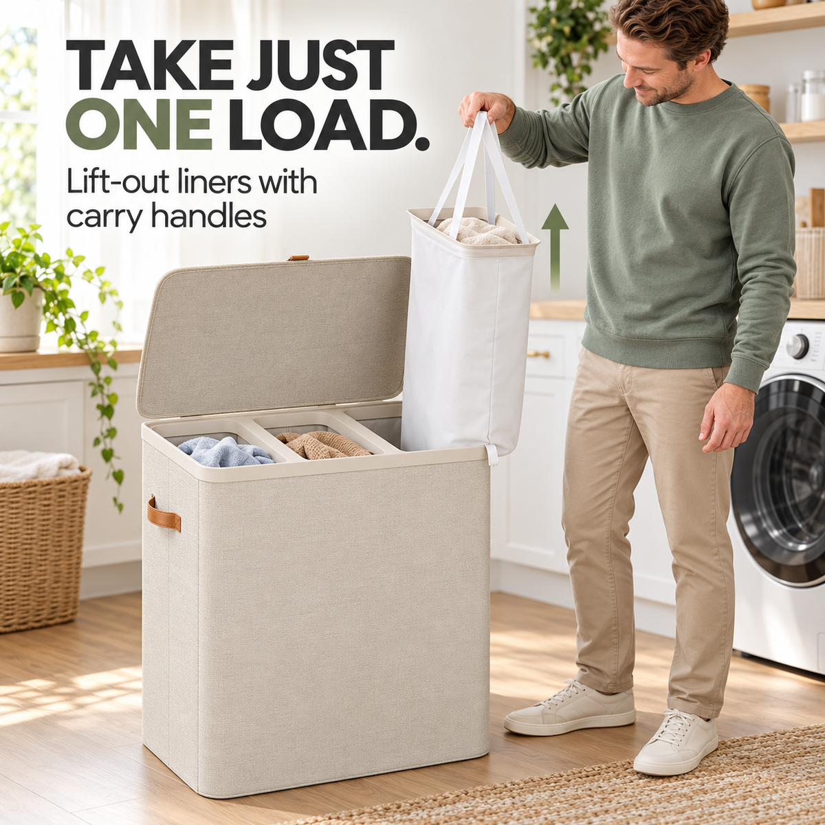 Large 3-Compartment Laundry Sorter with Lid