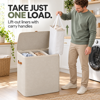Large 3-Compartment Laundry Sorter with Lid