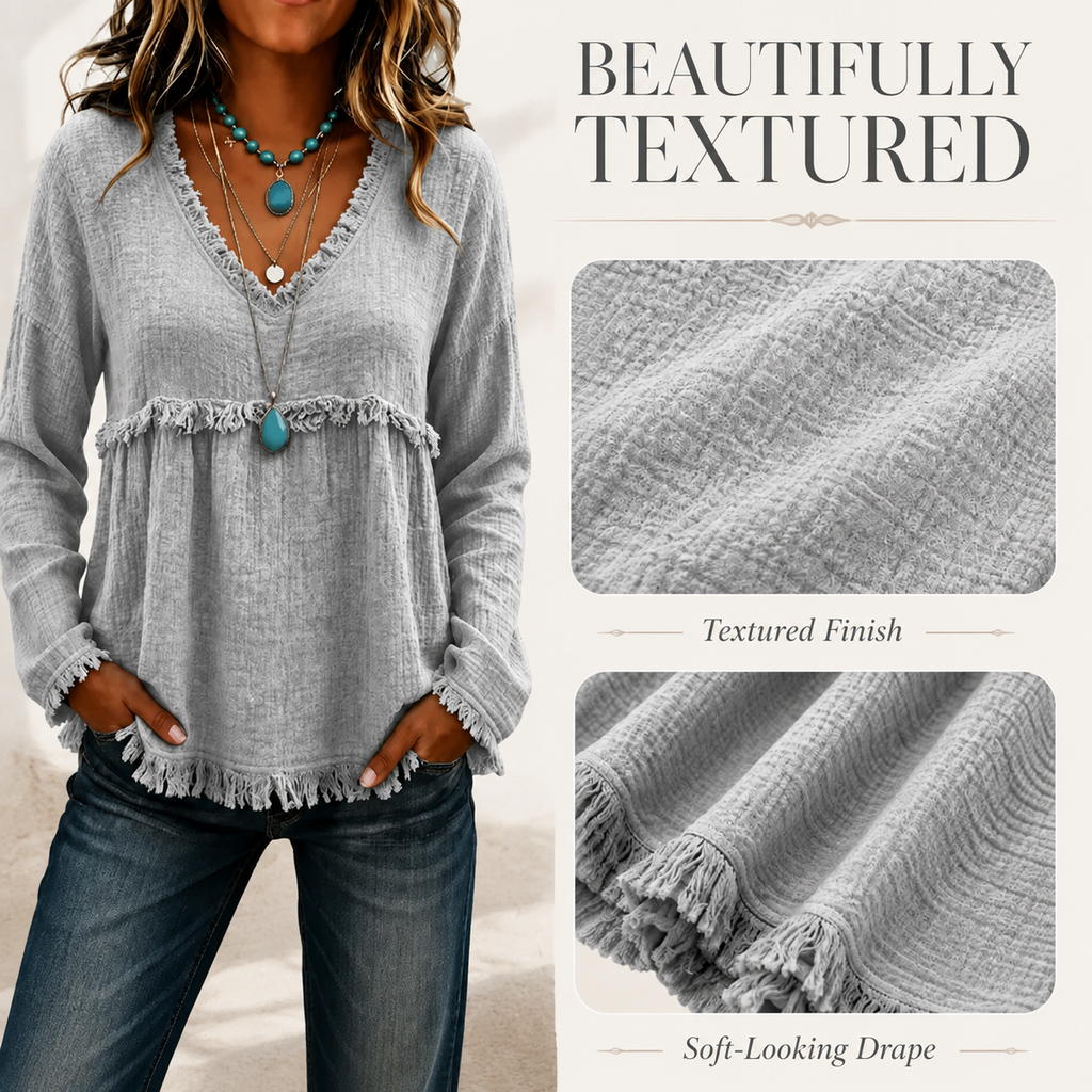 Bohemian Charm Fringe V-Neck Pullover — Effortless Elegance
