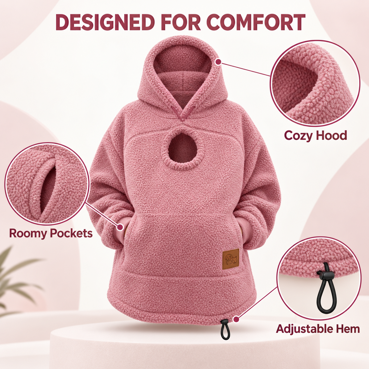 Oversized Sherpa Hoodie with Built-In Pet Pouch