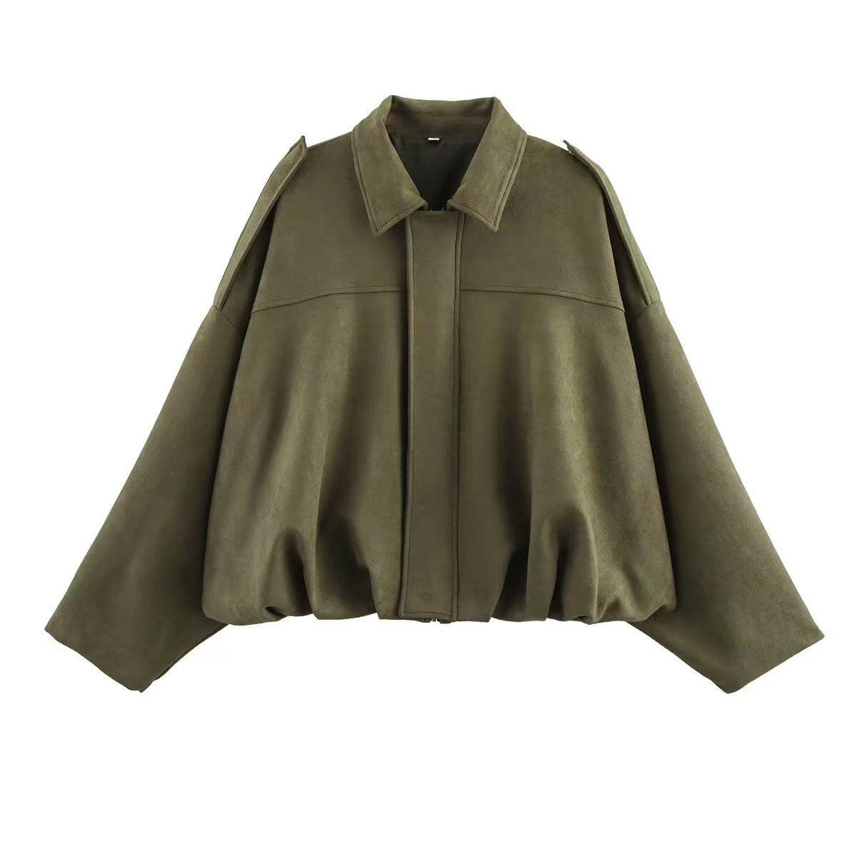 🍂 Women's Vintage Faux Suede Jacket – Oversized Cropped Fit & Zip Front
