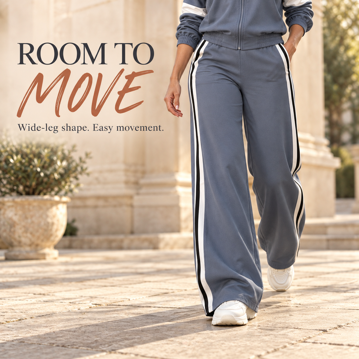 Women Striped 2-Piece Tracksuit Set Full Zip Jacket Wide Leg Pants Casual Outfit