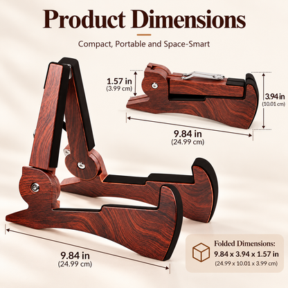 Walnut-Style Folding Guitar Stand – Compact A-Frame Design