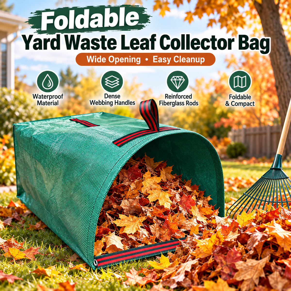 Foldable Yard Waste Leaf Collector Bag 53 GAL