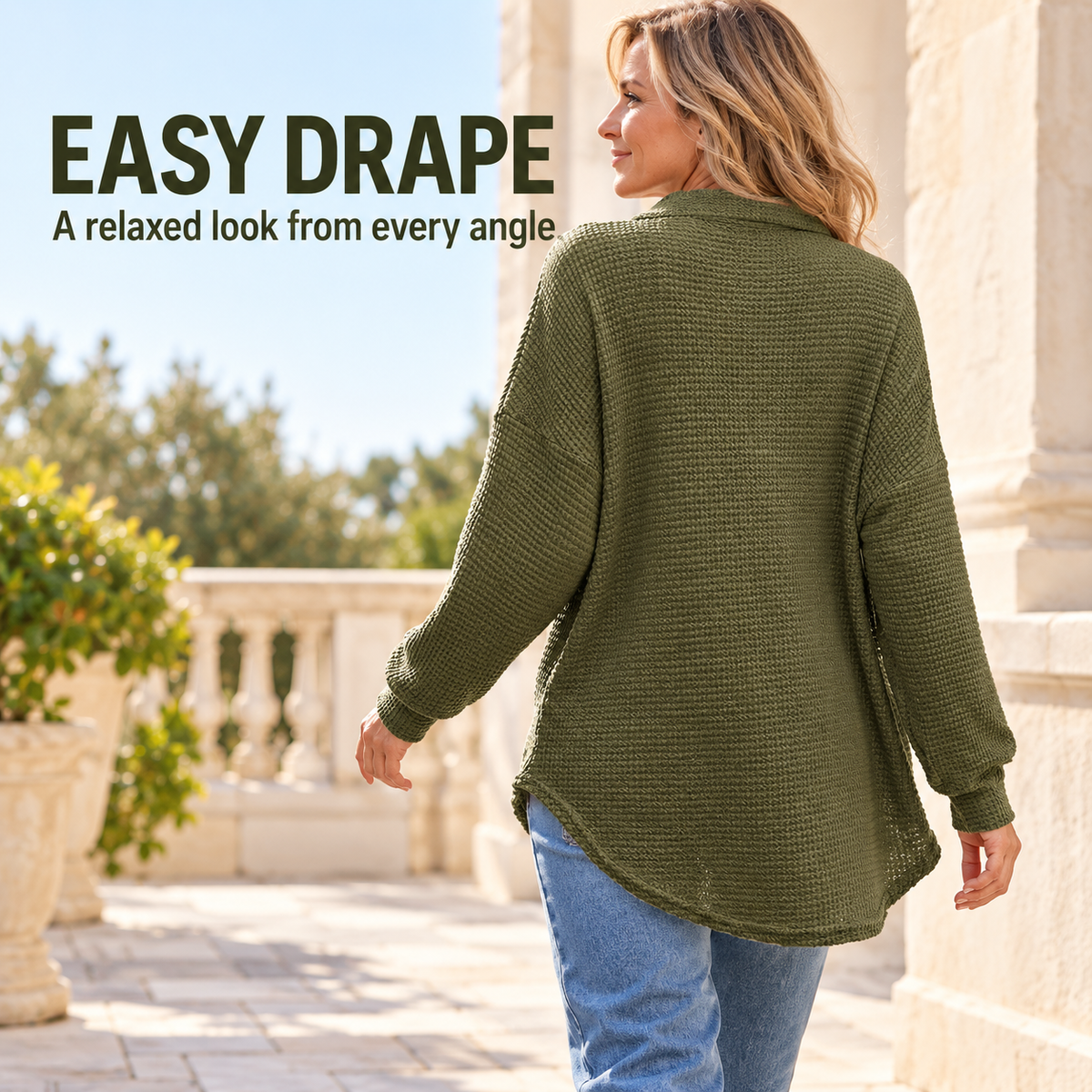 Women's Oversized Henley Waffle Shirts