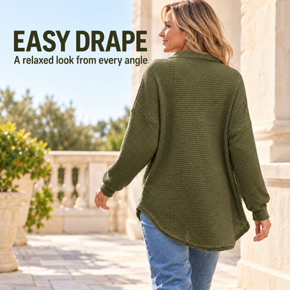 Women's Oversized Henley Waffle Shirts