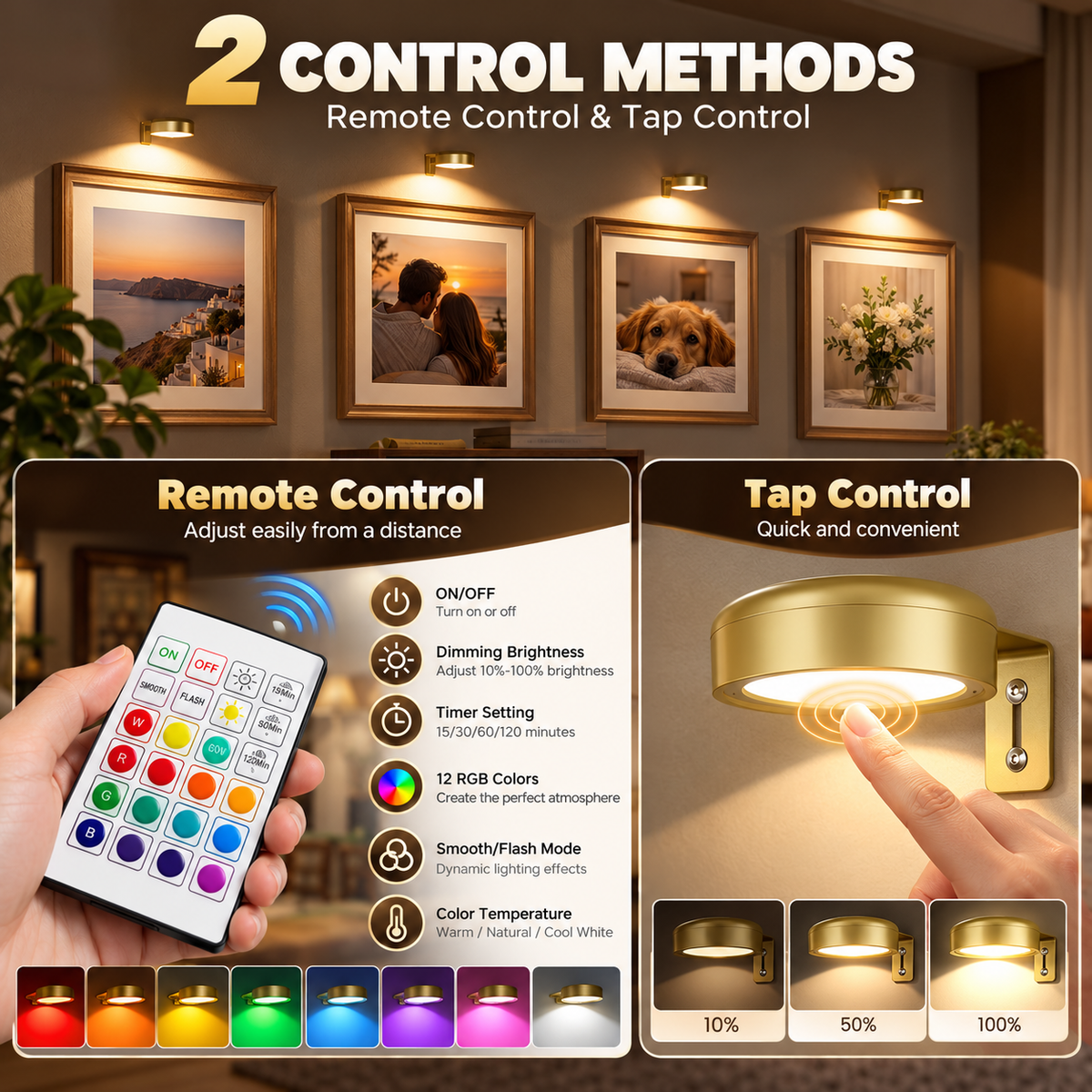 🖼️ Wireless Rechargeable Art & Frame Lights with Remote (Set of 3)